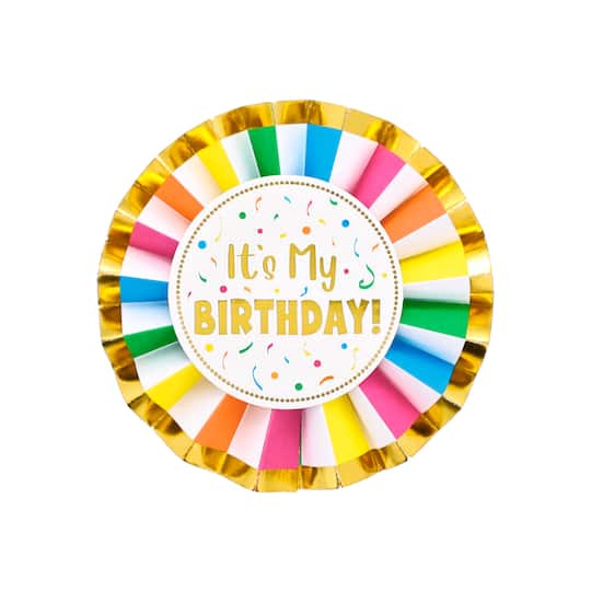 Michaels, 12 Pack: 2.75" Multicolor It's My Birthday Badge by Celebrate It™ – Category: Party Wearables